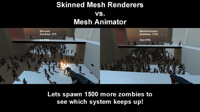 Unity Engine SkinnedMeshRenderer vs. MeshAnimator (2000 zombies) смотреть онлайн