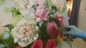 "Пионы" картина маслом. Этапы написания картины. Техника. Материалы