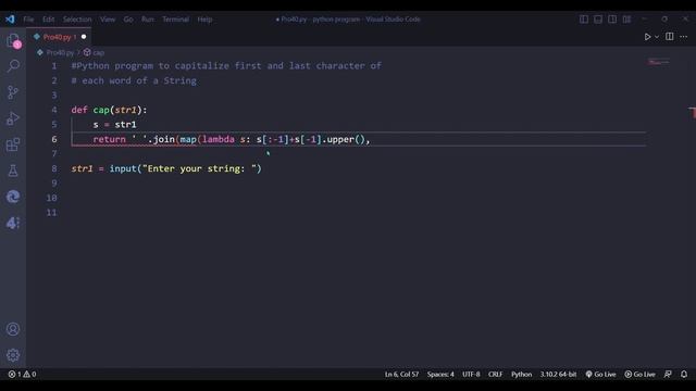 Python program to capitalize the first and last character of each String word.#python #newvideo