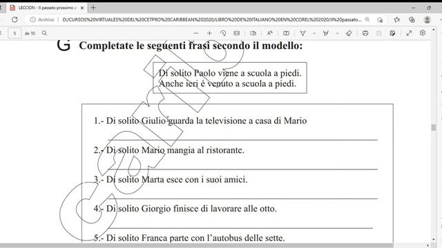 clase virtual il passato prossimo