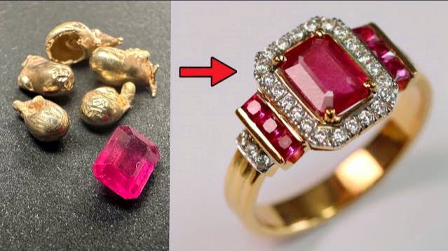 custom pink ruby jewelry - handmade vintage gold ring with ruby stone смотреть онлайн