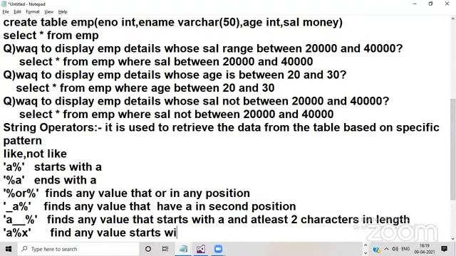 String Operators in SQL/MYSQL-8