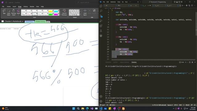 C3 - C program to count the number of notes (money) in given amount ||  Structured C Programming