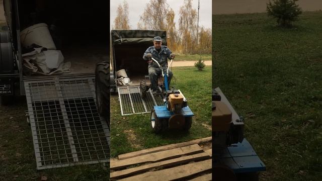 Мотоблок НЕВА+АДАПТОР разгрузка из прицепа МЗСА смотреть онлайн