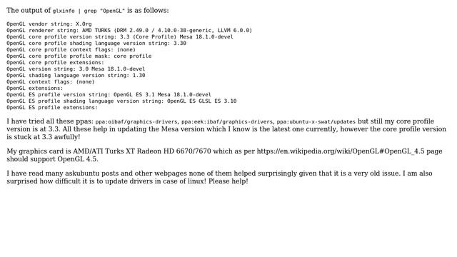 Ubuntu: Unable to update OpenGL to 4.x from 3.3 смотреть онлайн