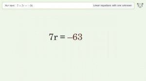 Linear equation with one unknown: Solve 7+7r=-56 step-by-step solution