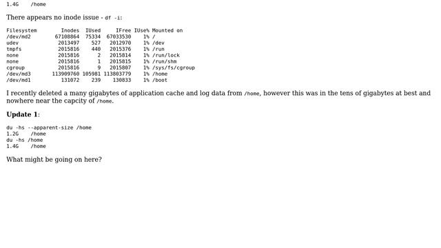 Ubuntu "No space left on device" for /home, df shows 100% full, ds shows much, much less смотреть онлайн
