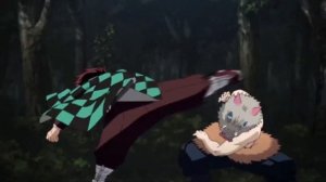 Клинок рассекающий демонов бой Танджиро с Иноске