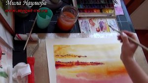 Как написать небо на закате акварелью (с пушистыми облаками)