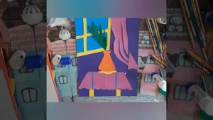 Аппликация-вид коллажа.Натюрморт на фоне окна.