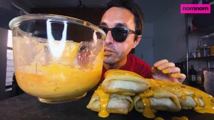 Eating CHEESY FRIED Burritos in CHIPOTLE SAUCE ! * ASMR NO TALKING mukbang * nomnomsammieboy
