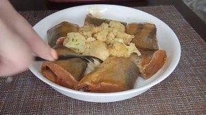 РЫБА ТЕРПУГ В ДУХОВКЕ С ЦВЕТНОЙ КАПУСТОЙ, РИС С ОВОЩАМИ, витаминный салат.