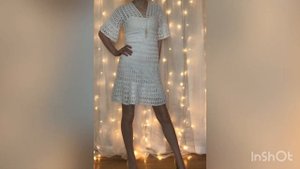 Вязаное платье крючком/ Платье туника крючком/ Белое вязаное платье