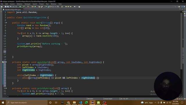Quicksort Sort Algorithm in Java,  eclipse - Full Tutorial With Source code