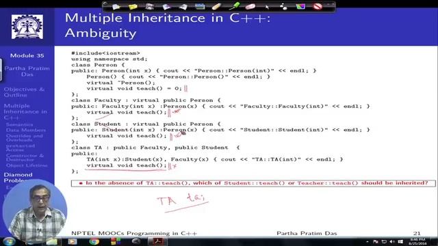 Multiple Inheritance (Contd.) (Lecture 51)
