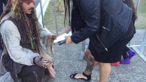 Johnny Depp signing my tattoos of his characters - Brisbane Australia Raby bay - pirates