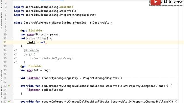 Android Data Binding-13 | Implementing Observables Interface in Data Binding | U4Universe смотреть онлайн