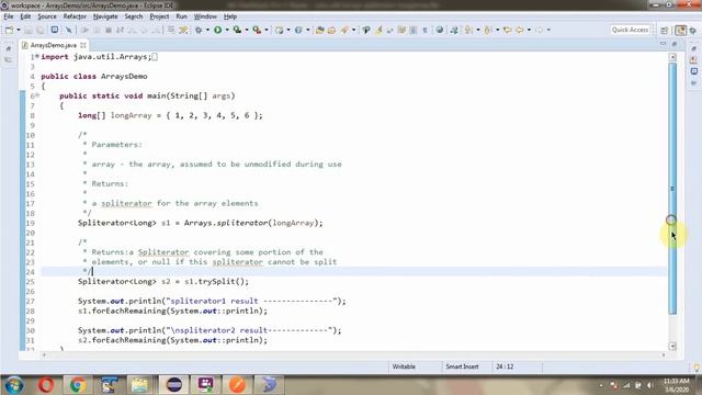 How to use spliterator(long[] array) method of Java.util.Arrays Class?