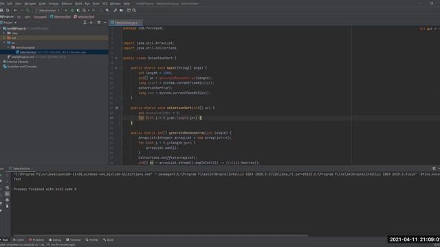Selection sort algorithm in java 11