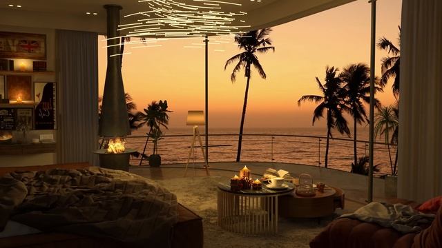 4K Cozy Bedroom With A Night View Of The Beach at Sunset Ambience - Jazz Music for Relax and Study смотреть онлайн