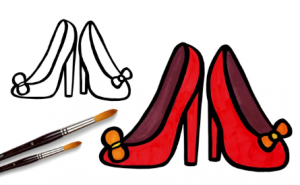 Как нарисовать красные туфли для детей / Рисунки и раскраски малышам