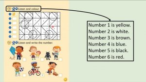 Kid's Box Starter - Review - Unit 1, 2, 3, and 4 - 3 - Listen and colour.