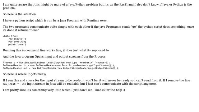 Raspberry Pi: Python script unable to receive input from Java смотреть онлайн