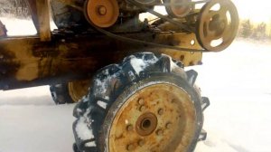 Мотоблок Урал.Плотный снег.