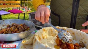 Traditional SHAH PILAF recipe in Azerbaijan Rural Village. Outdoor Cooking in Village Life