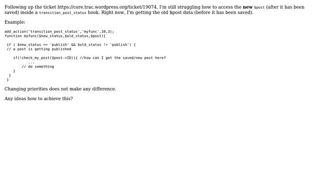 Wordpress: Get new (not old) post inside transition_post_status hook смотреть онлайн