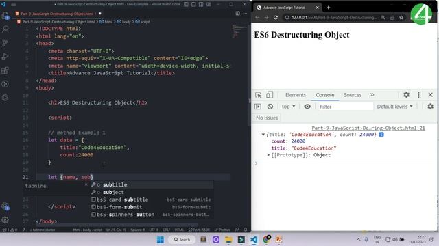 #9 Advance JavaScript Destructuring Object Tutorial  In Hindi | Advance JavaScript Tutorial In Hind
