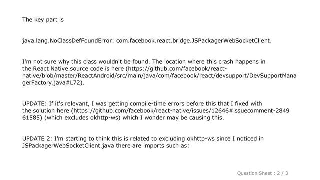 Android : Android app crashes after integrating React Native with NoClassDefFoundError: com.faceboo смотреть онлайн