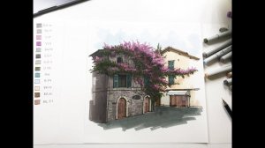 Мастер-класс по скетчингу маркерами  «Цветущая бугенвиллия». Рисуем итальянский городской вид.