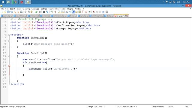 Example of JavaScript Pop-ups (alert / confirmation / prompt)
