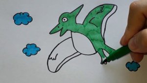 Быстро рисуем милого птеродактиля. Раскраска для малышей.