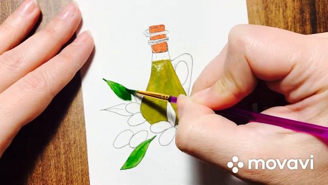 Рисуем оливки и оливковое масло. Просто и красиво.