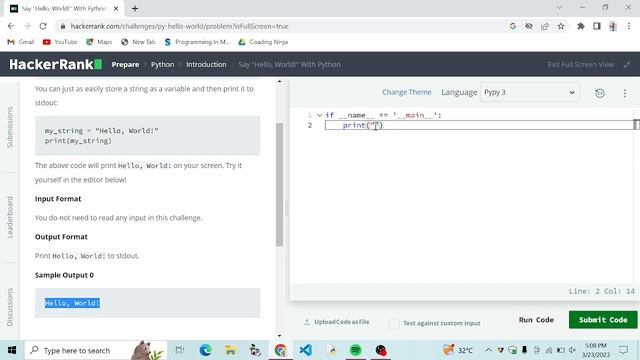 #1 Say "Hello, World!" With Python || Hacker Rank Python Solution || Hacker Rank Solution ||