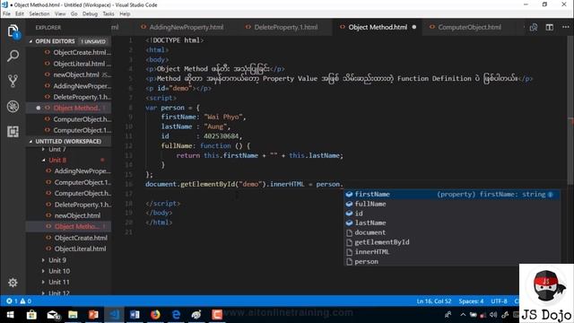 052 JavaScript Applying Object Method | JS Dojo (Myanmar Version)