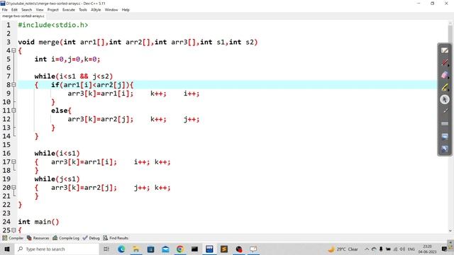 merge two sorted arrays in c in hindi смотреть онлайн