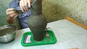 Ваза из Цемента с узором из Тюли своими руками. Поделки для сада из цемента.