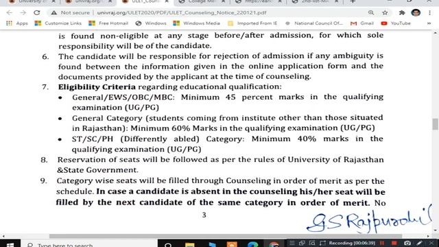 Rajasthan University PG Admission 2020 | UOR ULET 2020 | UOR Online Exam Form 2021