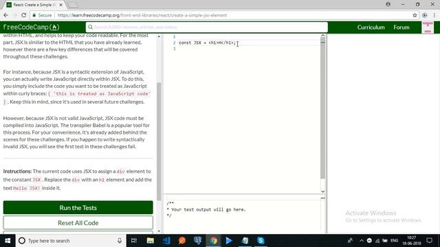 freeCodeCamp-React Create a Simple JSX Element-solution смотреть онлайн