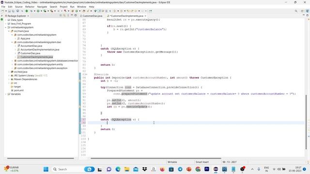 Online Banking System Part 10 Console Based Project in Java || Deposit Money