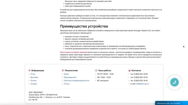 Крановые весы. Интернет-магазин "Эталон Веса"