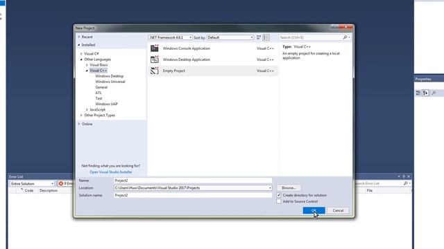 How to create C projects in Visual Studio