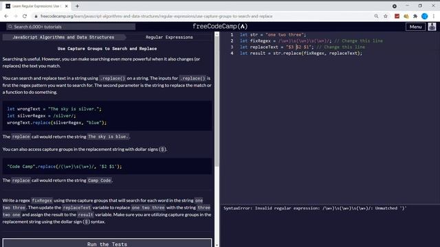 Regular Expressions (32/33) | Use Capture Groups to Search and Replace | freeCodeCamp
