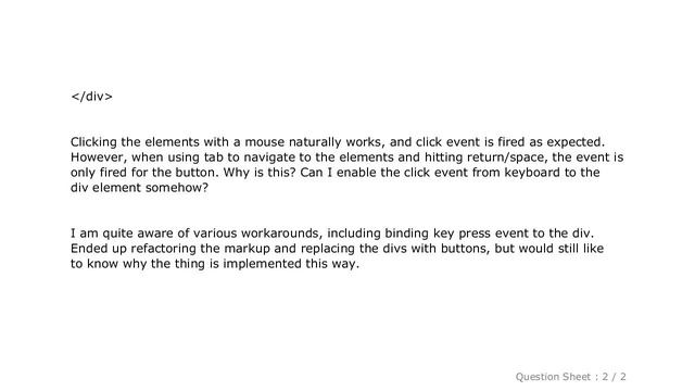 HTML : JS: Click event not firing when using keyboard navigation