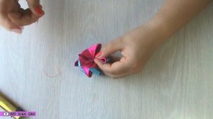 DIY Бантик из атласной ленты 2,5см на резиночку. МК  канзаши (English subs)