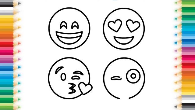 Как нарисовать СМАЙЛИКИ | Мультик - раскраска EMOJI | Учим цвета на Русском и Английском
