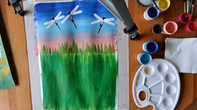 Цветущий луг с стрекозами (мастер-класс по рисованию гуашью)
